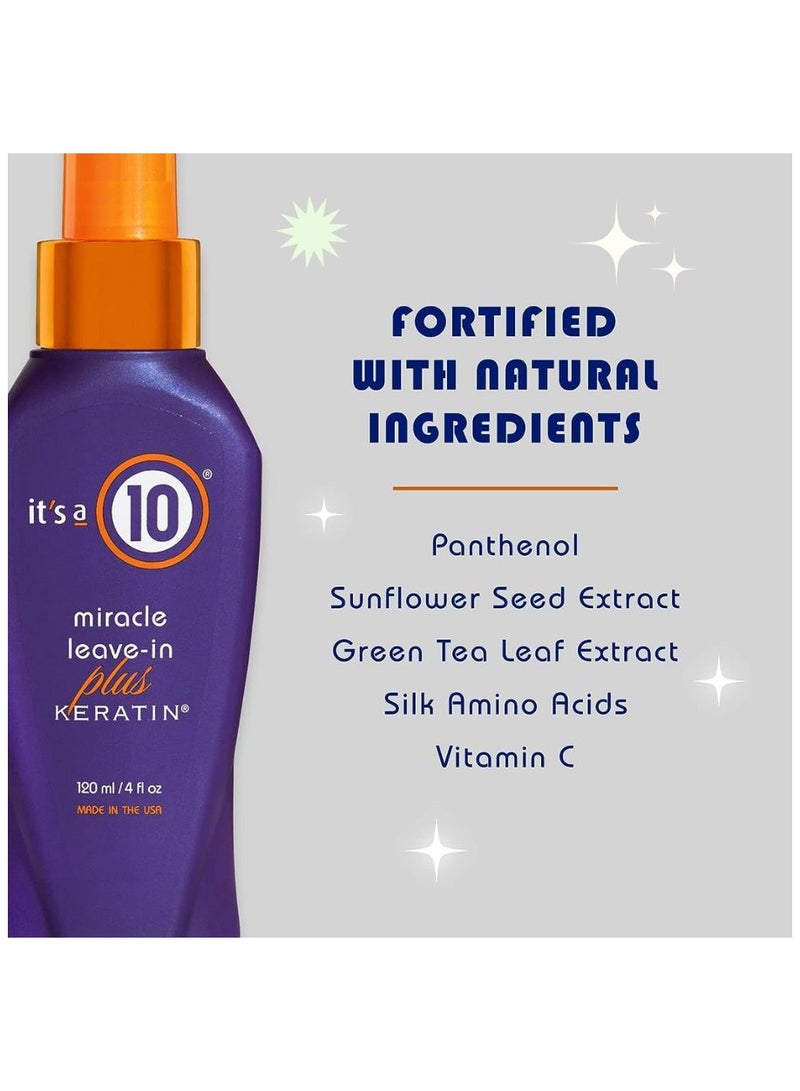 It's a 10 Miracle Leave In Plus Keratin For Unisex 4 oz Spray, Hair Strength, Rebuilding, Heat, Protectant Spray, Frizz-Free Hair, Moisture Restoration, Protein Replenishment - Image 2