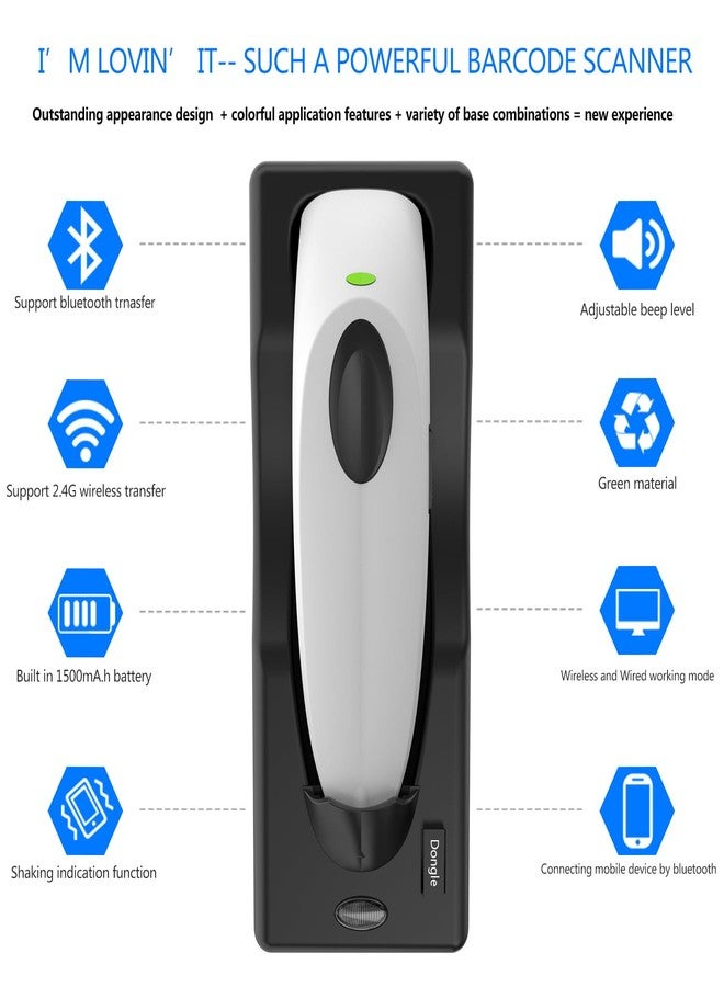 symcode Bluetooth Wireless Handheld Barcode Scanner with Base 2.4G Wireless+USB Wired 1D 2D Barcode Scanner QR PDF417 Data Matrix UPC Rechargeable Bar Code Scanner for Laptops/PC/Android/Apple iOS - Image 4