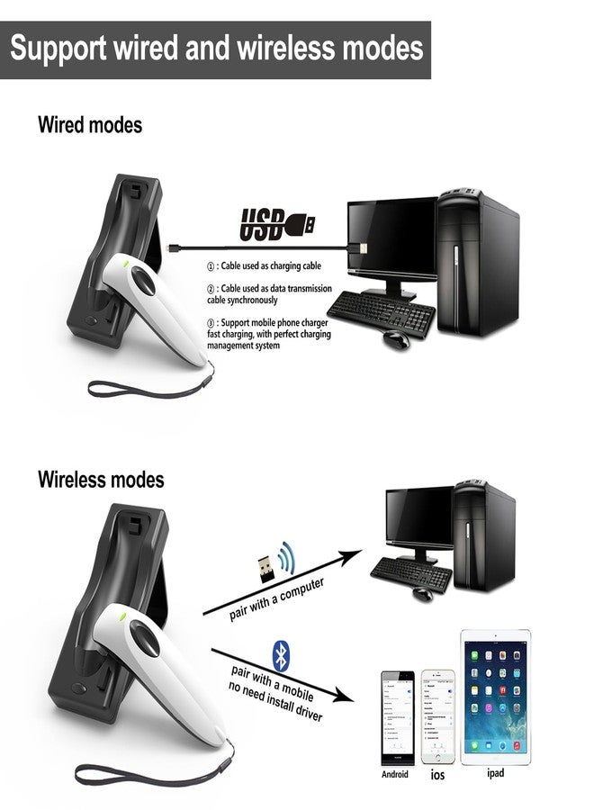 symcode Bluetooth Wireless Handheld Barcode Scanner with Base 2.4G Wireless+USB Wired 1D 2D Barcode Scanner QR PDF417 Data Matrix UPC Rechargeable Bar Code Scanner for Laptops/PC/Android/Apple iOS - Image 5