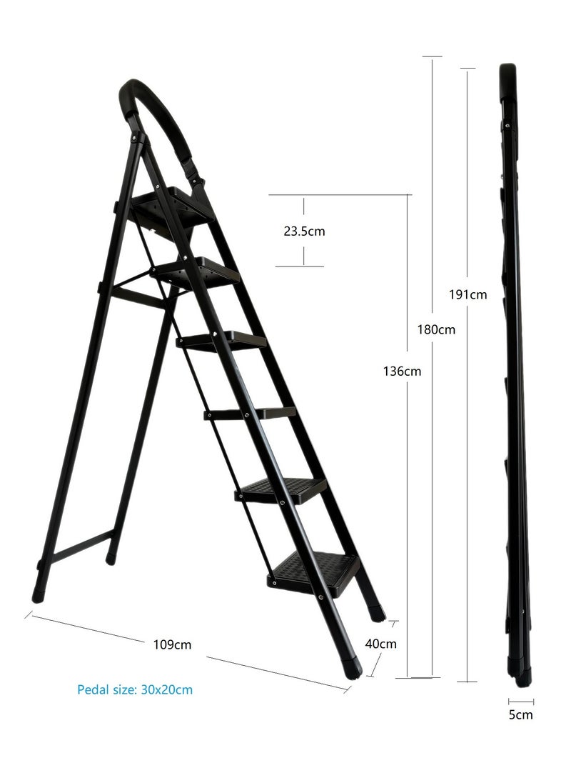 General 6 Steps Ladder，Foldable Ladder 6 Steps，Home Ladder 6 Step（Black）  - Image 2
