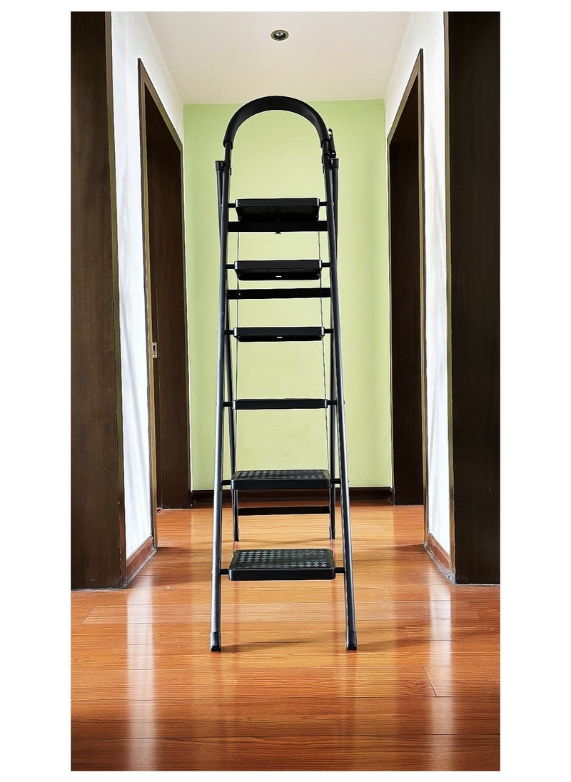 General - 6 Steps Ladder，Foldable Ladder 6 Steps，Home Ladder 6 Step（Black） - Image 1