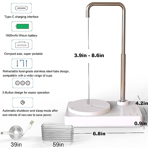 DeiryuRay Desk Water Dispenser- Intelligent Desktop Water Bottle, Automatic Water Pump for Universal Bottle Water Dispenser USB Charging Jug Pump for Home, Office, Outdoor (White) - Image 2