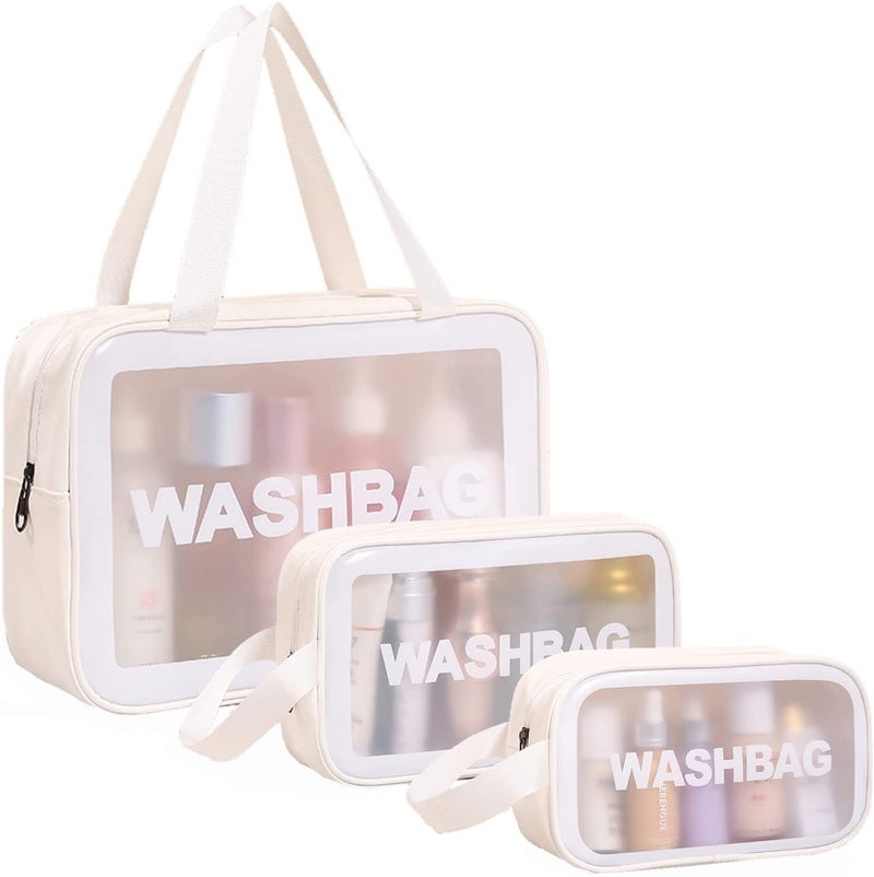OCEANEVO Makeup Travel Pouch, Cosmetic Bag, Travel kit Pouch for Toiletries, Brushes and Cosmetics - Set of 3 - Washbag Pouch - White - Image 1