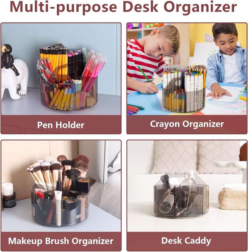 Absonic Acrylic Pen Holder Crayon Organizer for Kids, 6 Slots Arts and Crafts Organizer Marker Caddy Organizer for Classroom, 360 Rotating Pencil Holder Art Supplies Storage for School Office Grey - Image 2