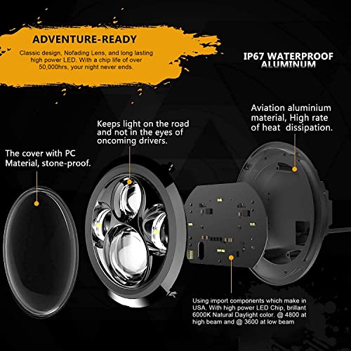 SUNPIE Motorcycle 7 Inch Head light Black Compatible with H_arley Road King, Compatible with Road/Electra/Street Glide with 4-1/2 Fog Lights Mounting Bracket - Image 2