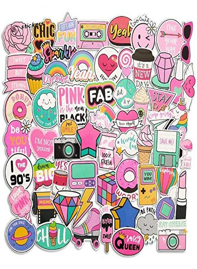 iDream Girls Kawaii Fun PVC Waterproof Stickers (Set of 60) – Pink Self-Adhesive for Mobile, Laptop, Toys, Luggage, Car, Suitcase, Size 3-8 cm, Easy Apply, Smooth Matte Finish - Image 1