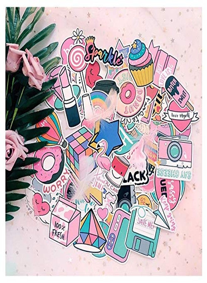 iDream Girls Kawaii Fun PVC Waterproof Stickers (Set of 60) – Pink Self-Adhesive for Mobile, Laptop, Toys, Luggage, Car, Suitcase, Size 3-8 cm, Easy Apply, Smooth Matte Finish - Image 3