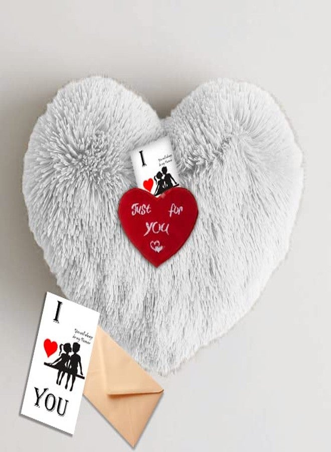 PICKKART Fur Heart Pillow with Love Card (White) - Image 1