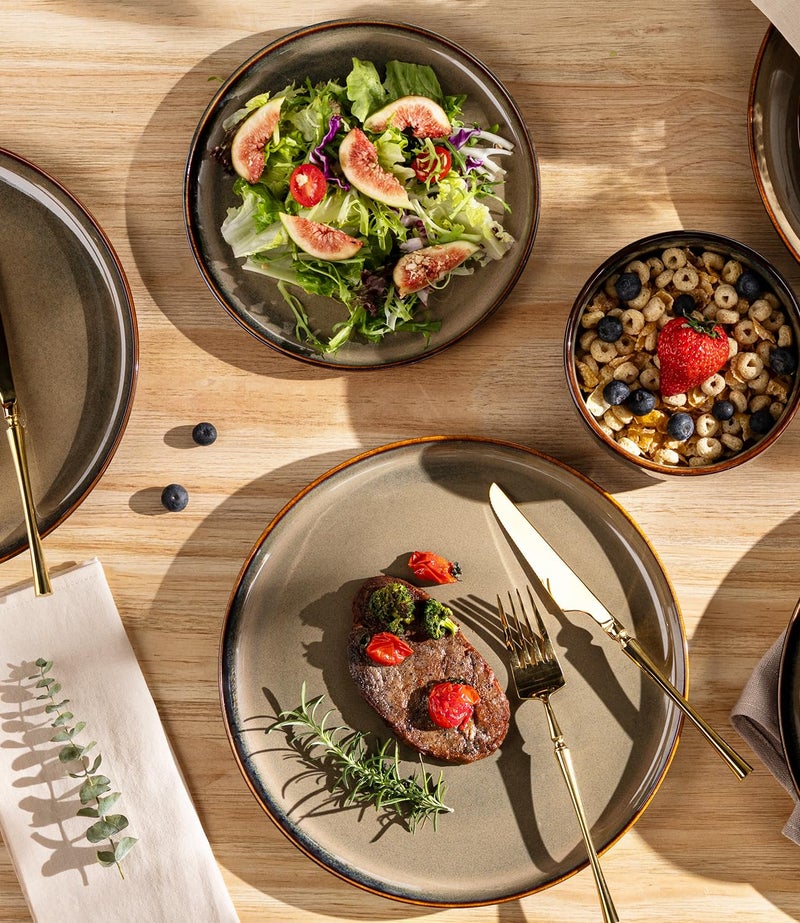 TheTerra Ceramic Dinnerware Sets for 4, 12 Pieces Handmade Reactive Glaze Plates and Bowls Set, Scratch Resistant Dish Set, Oven & Microwave & Dishwasher Safe - Image 3