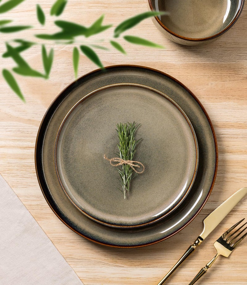 TheTerra Ceramic Dinnerware Sets for 4, 12 Pieces Handmade Reactive Glaze Plates and Bowls Set, Scratch Resistant Dish Set, Oven & Microwave & Dishwasher Safe - Image 2