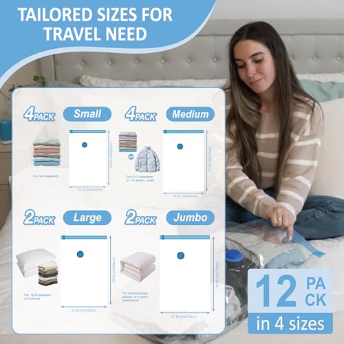 Cozy Essential Travel Vacuum Storage Bags with Portable Electric Pump, Vacuum Seal Space Saver Bags for Clothing and Luggage, 12 Pack - Image 4
