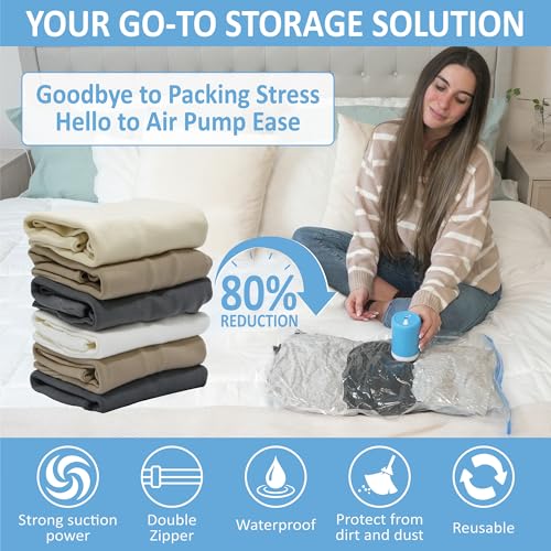 Cozy Essential Travel Vacuum Storage Bags with Portable Electric Pump, Vacuum Seal Space Saver Bags for Clothing and Luggage, 12 Pack - Image 2