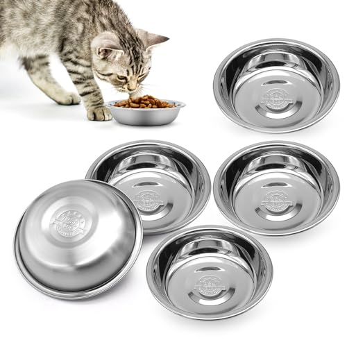 MicoSim Stainless Steel Cat Bowl-Shallow Wide Flat Cats Food Bowls,Metal Kitten Dishes Whisker Friendly Fatigue Relief,Replacement Basic Kitty Plates for Elevated Stand,Dishwasher Safe（Set of 5） - Image 1