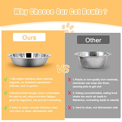 MicoSim Stainless Steel Cat Bowl-Shallow Wide Flat Cats Food Bowls,Metal Kitten Dishes Whisker Friendly Fatigue Relief,Replacement Basic Kitty Plates for Elevated Stand,Dishwasher Safe（Set of 5） - Image 3