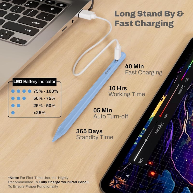 case-magic iPad Pencil Active Stylus Pen with Palm Rejection,Tilt Sensor, High Precision Tip| for iPad 2018-2025 iPad(6/7/8/9/10) Air(3/4/5/M2) Pro 11"(1/2/3/4) Pro 12.9"(3/4/5/6/M4) Mini (6/5)(Blue) - Image 5
