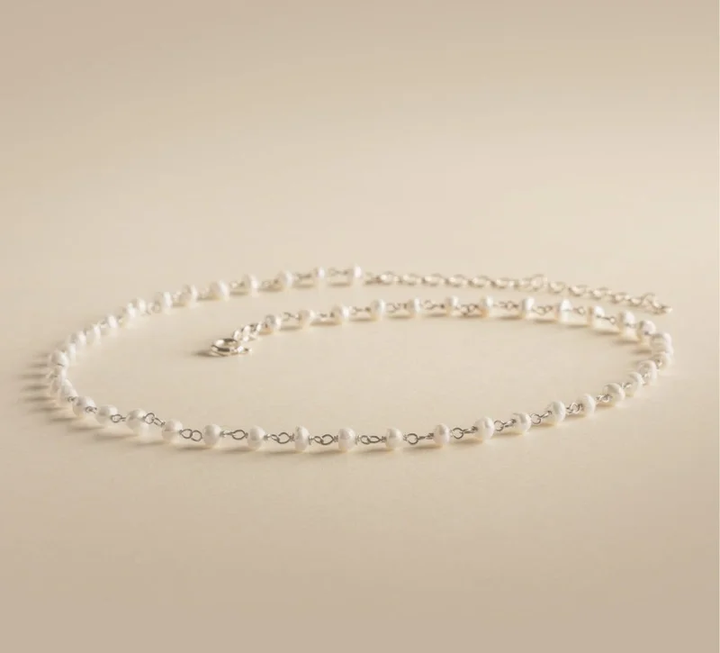 Minza  Minza “Silono” Women’s Necklace, Sterling Silver 925 with Natural Pearls, Adjustable Chain Necklace for Women, Jewelry for Casual & Special Occasion. for Women | Best Price UAE