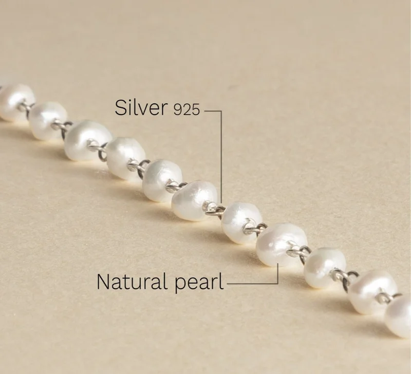 Minza  Minza “Silono” Women’s Necklace, Sterling Silver 925 with Natural Pearls, Adjustable Chain Necklace for Women, Jewelry for Casual & Special Occasion. for Women | Best Price UAE