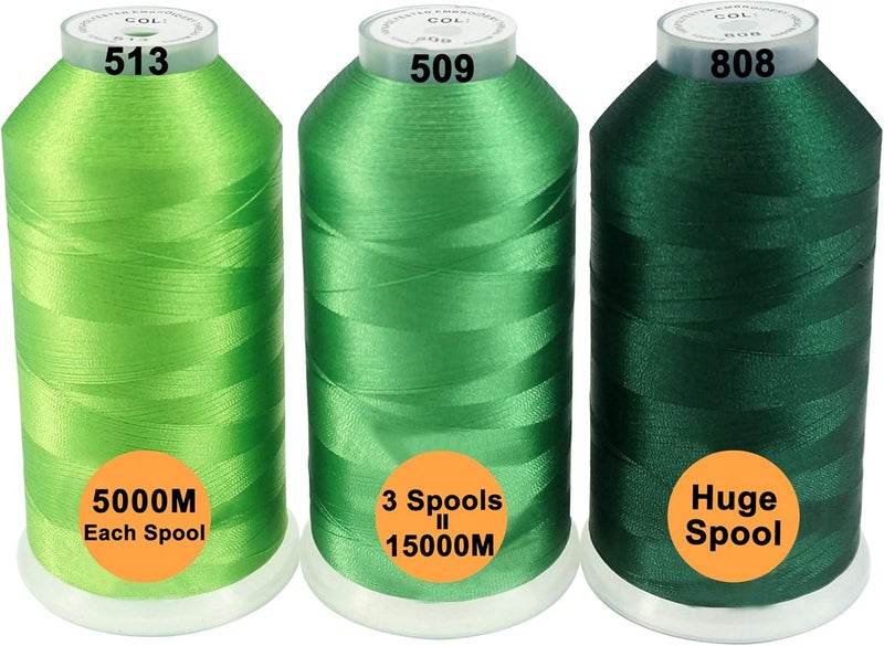 New brothreads - 40 Options- Various Assorted Color Packs of Polyester Embroidery Machine Thread Huge Spool 5000M for All Embroidery Machines -Different Greens - Image 1