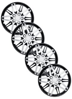 EMTC Pack of 4 EM-3130 Taiwan Wheel Cover | 14" Inch | Silver Black Universal Nested Style 