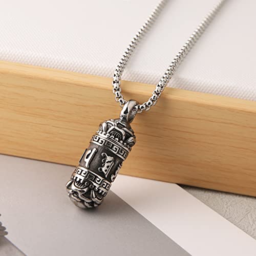 STWTR Tibetan Buddhist Meditation Stainless Steel Pendant Memorial Cremation Ash Pill Container Necklace Men's Ladies Comes with 23.6" Chain - Image 5