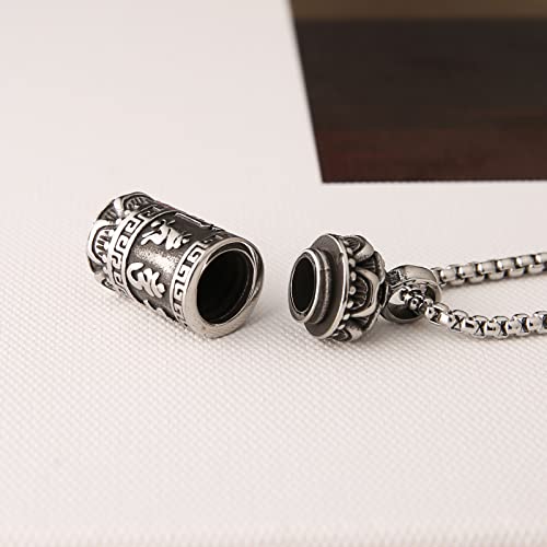 STWTR Tibetan Buddhist Meditation Stainless Steel Pendant Memorial Cremation Ash Pill Container Necklace Men's Ladies Comes with 23.6" Chain - Image 4