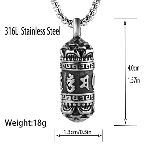 STWTR Tibetan Buddhist Meditation Stainless Steel Pendant Memorial Cremation Ash Pill Container Necklace Men's Ladies Comes with 23.6" Chain - Image 2
