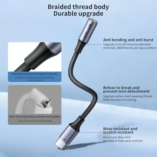 STRIFF Type C to 3.5 mm Audio Jack Connector with DAC Headphone Converter Adapter Compatible with iPhone 15 Pro Max/ 15 Pro/ 15 Plus, Galaxy S23/ S22/ S21/S208, iPad Pro, Pixel 8 & Other Type C Phones - Image 5
