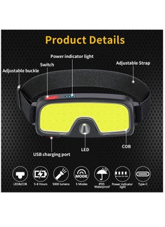 KASTWAVE Rechargeable Headlamp Flashlight, 5000 Lumen Wide Beam Led Headlamp, 5 Lighting Modes, Lightweight Waterproof Light Bar Headlamp, Suitable for Outdoor, Running, Fishing, Camping  - Image 2