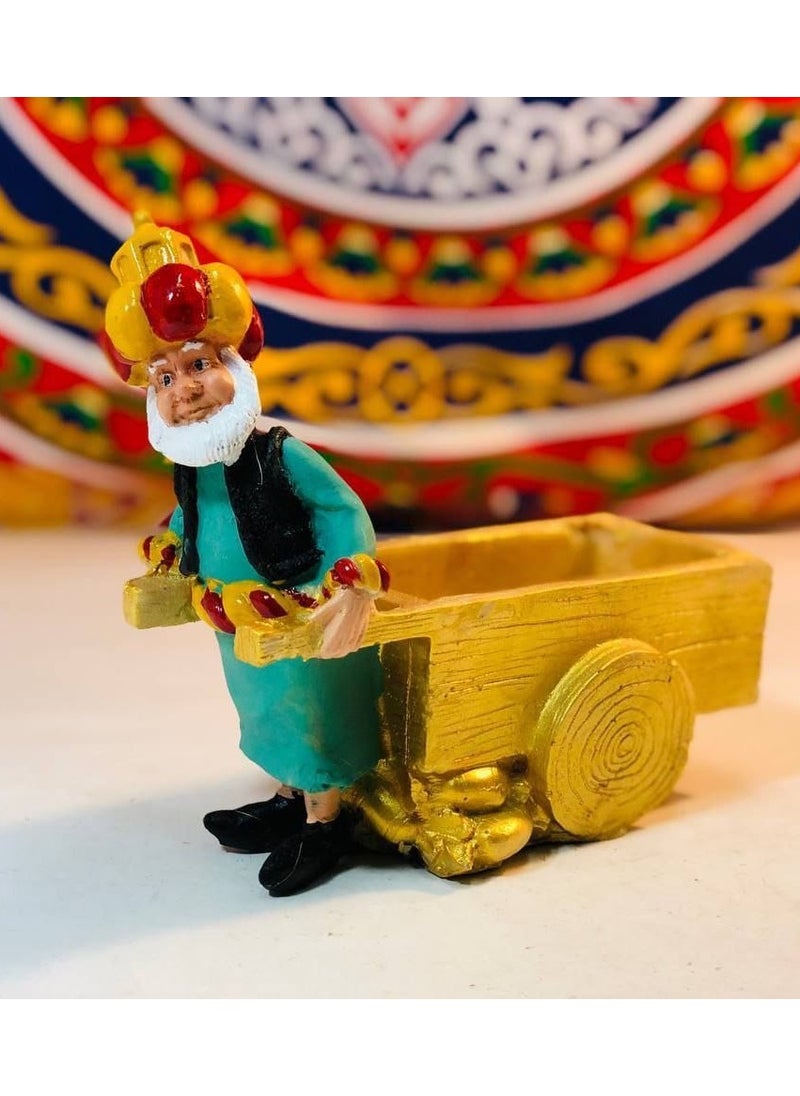 Generic - Porcelain figurine of famous Ramadan characters, Grandpa Fananis character, pulling a cart, size: 19 cm, Ramadan old man pulling a cart, suitable for nuts or sweets, or suitable for oil or salt - multi-colored - Image 1