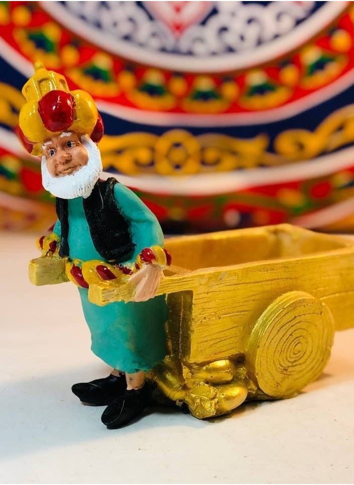 Generic - Porcelain figurine of famous Ramadan characters, Grandpa Fananis character, pulling a cart, size: 19 cm, Ramadan old man pulling a cart, suitable for nuts or sweets, or suitable for oil or salt - multi-colored - Image 1