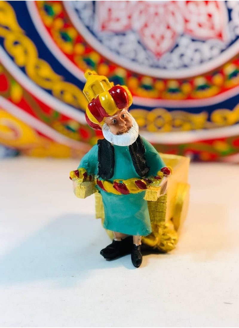 Generic - Porcelain figurine of famous Ramadan characters, Grandpa Fananis character, pulling a cart, size: 19 cm, Ramadan old man pulling a cart, suitable for nuts or sweets, or suitable for oil or salt - multi-colored - Image 1