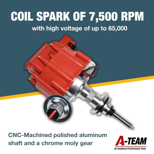 A-Team Performance - Complete HEI Distributor 65K Coil - Compatible with Mopar Chrysler Dodge Plymouth V8 Engines 273 318 340 360 One-Wire Installation Red Cap - Image 5