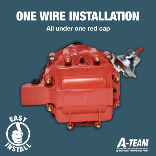 A-Team Performance - Complete HEI Distributor 65K Coil - Compatible with Mopar Chrysler Dodge Plymouth V8 Engines 273 318 340 360 One-Wire Installation Red Cap - Image 2