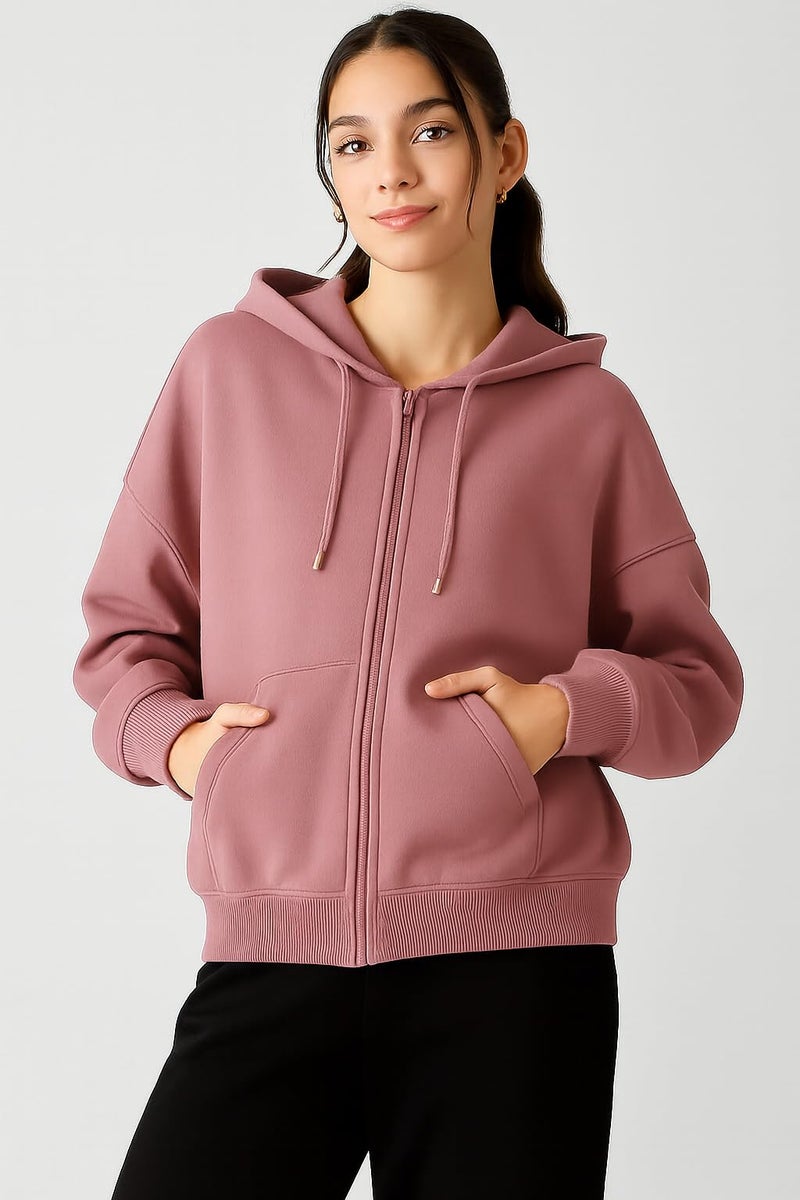 ADBUCKS Women's Oversized Winter Jacket Sweatshirts Casual Drawstring Clothes Zip Up Hoodie with Front Pocket Ii Womens Hoodies Ii (in, Alpha, 5XL, Onion) - Image 3