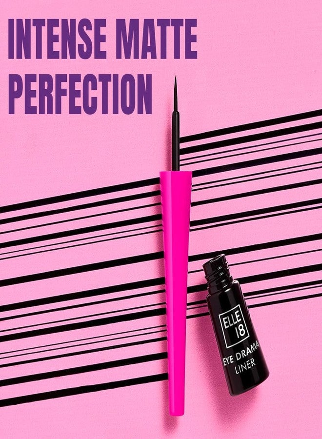 إل 18 محدد عيون سائل من إيل 18 آي دراما، بلمسة نهائية مطفية، أسود فاحم، يدوم طويلاً، سهل الاستخدام، تمريرة واحدة، تركيبة مقاومة للماء | 3.5 مل، حجم متوسط + كبير - Image 2