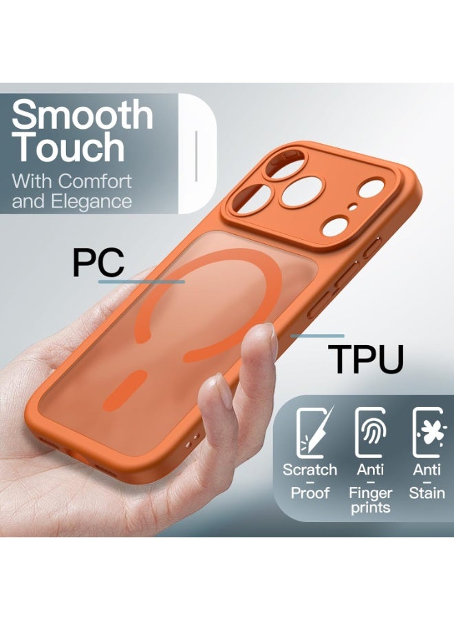 Magnetic Case for iPhone 17 Pro 6.3-inch MagSafe Compatible Full Lens Protection Semi-Transparent Matte Back Panel Military-Grade Shockproof Phone Case (Orange) - Image 5