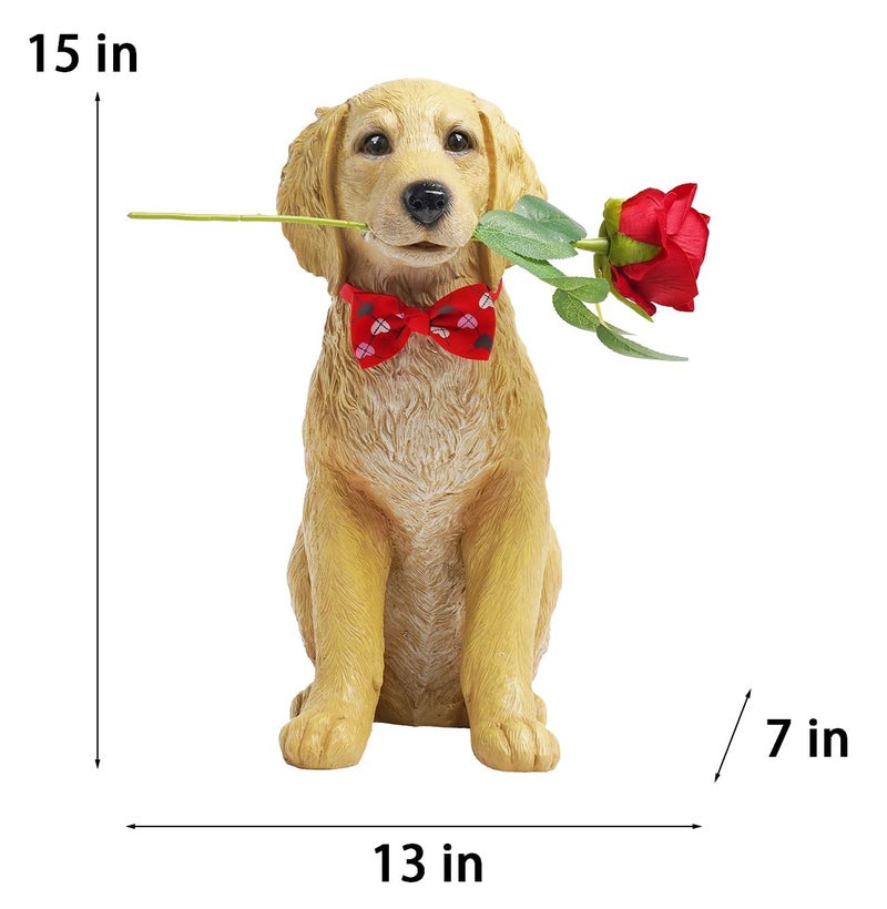 Cynkeyee Dog Valentine Day Decorations Outside - Puppy Rose Statues for Garden Decor, Valentine's Day Gifts Garden Statues for Outdoor Patio Balcony Yard, Unique Golden Retriever Gifts for Women 11x5.5x13IN - Image 5