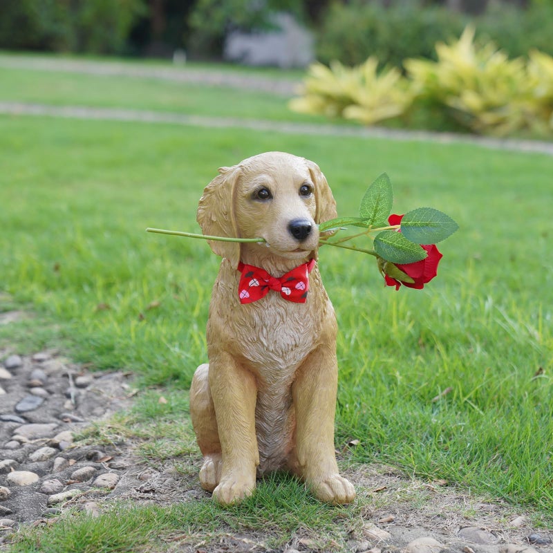 Cynkeyee Dog Valentine Day Decorations Outside - Puppy Rose Statues for Garden Decor, Valentine's Day Gifts Garden Statues for Outdoor Patio Balcony Yard, Unique Golden Retriever Gifts for Women 11x5.5x13IN - Image 4