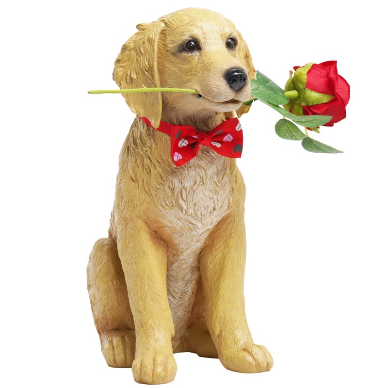 Cynkeyee Dog Valentine Day Decorations Outside - Puppy Rose Statues for Garden Decor, Valentine's Day Gifts Garden Statues for Outdoor Patio Balcony Yard, Unique Golden Retriever Gifts for Women 11x5.5x13IN - Image 1