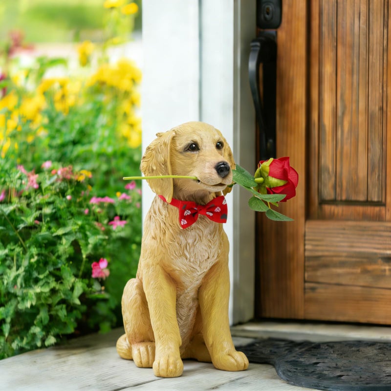 Cynkeyee Dog Valentine Day Decorations Outside - Puppy Rose Statues for Garden Decor, Valentine's Day Gifts Garden Statues for Outdoor Patio Balcony Yard, Unique Golden Retriever Gifts for Women 11x5.5x13IN - Image 3
