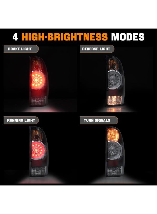 BeamTrack LED Tail Light Assemblies Compatible with 2005-2015 Toyota Tacoma Pickup, Left Driver and Right Passenger Side Taillights Rear Brake Signals with Bulbs and Harness (Black) - Image 3