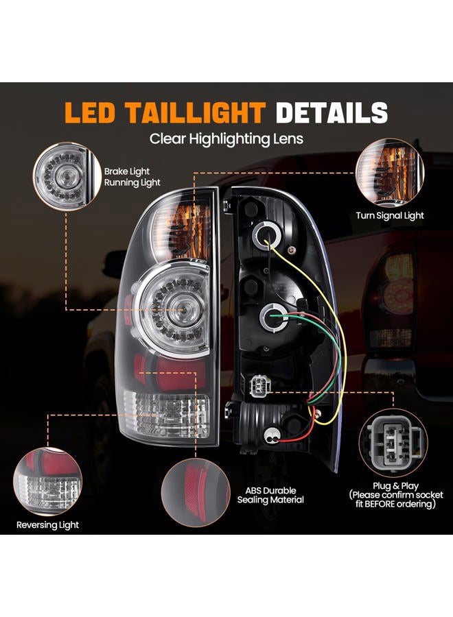 BeamTrack LED Tail Light Assemblies Compatible with 2005-2015 Toyota Tacoma Pickup, Left Driver and Right Passenger Side Taillights Rear Brake Signals with Bulbs and Harness (Black) - Image 4
