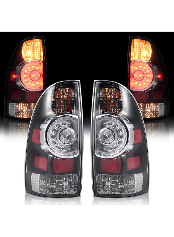 BeamTrack LED Tail Light Assemblies Compatible with 2005-2015 Toyota Tacoma Pickup, Left Driver and Right Passenger Side Taillights Rear Brake Signals with Bulbs and Harness (Black) - Image 1