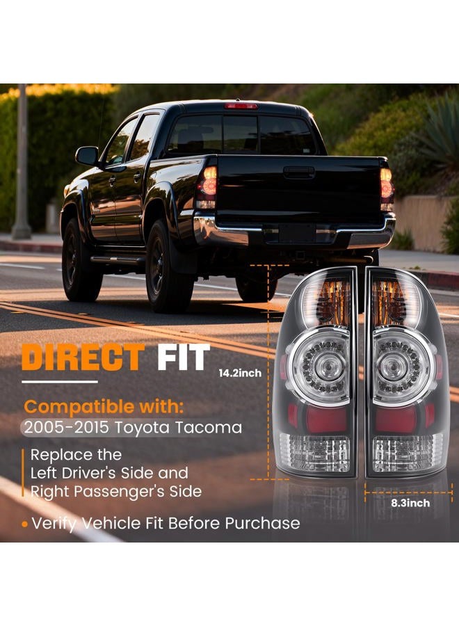 BeamTrack LED Tail Light Assemblies Compatible with 2005-2015 Toyota Tacoma Pickup, Left Driver and Right Passenger Side Taillights Rear Brake Signals with Bulbs and Harness (Black) - Image 2