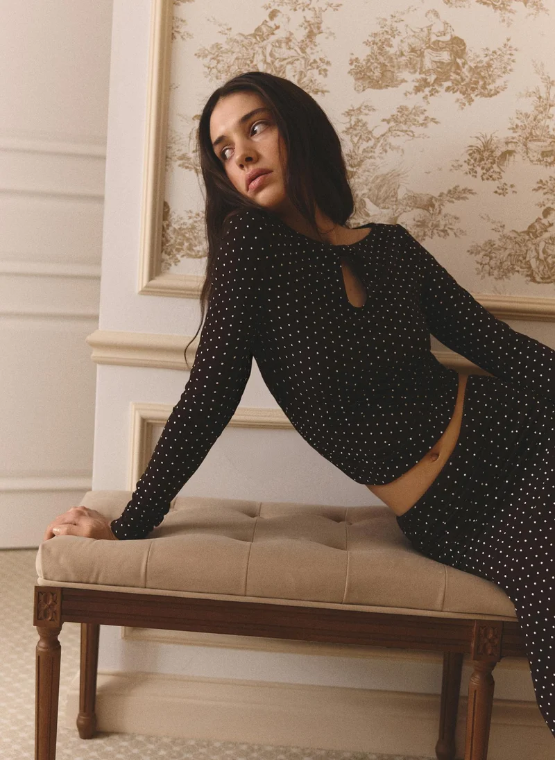 Lichi  Polka dot viscose longsleeve with teardrop neckline for Women | Best Price UAE
