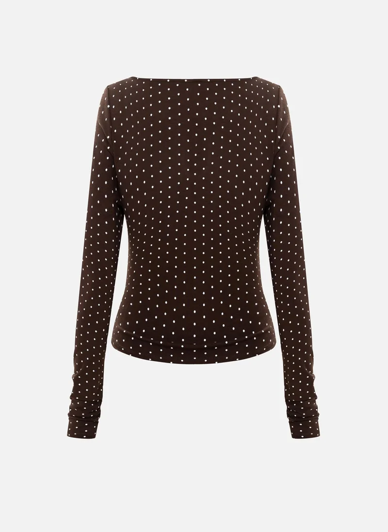 Lichi  Polka dot viscose longsleeve with teardrop neckline for Women | Best Price UAE