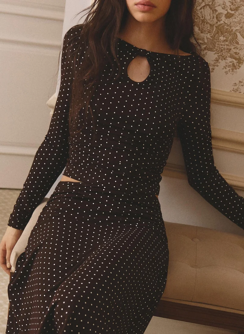 Polka dot viscose longsleeve with teardrop neckline