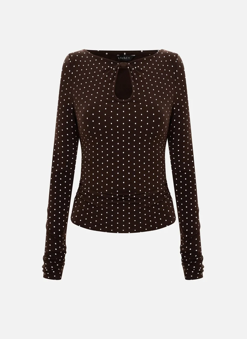Lichi  Polka dot viscose longsleeve with teardrop neckline for Women | Best Price UAE