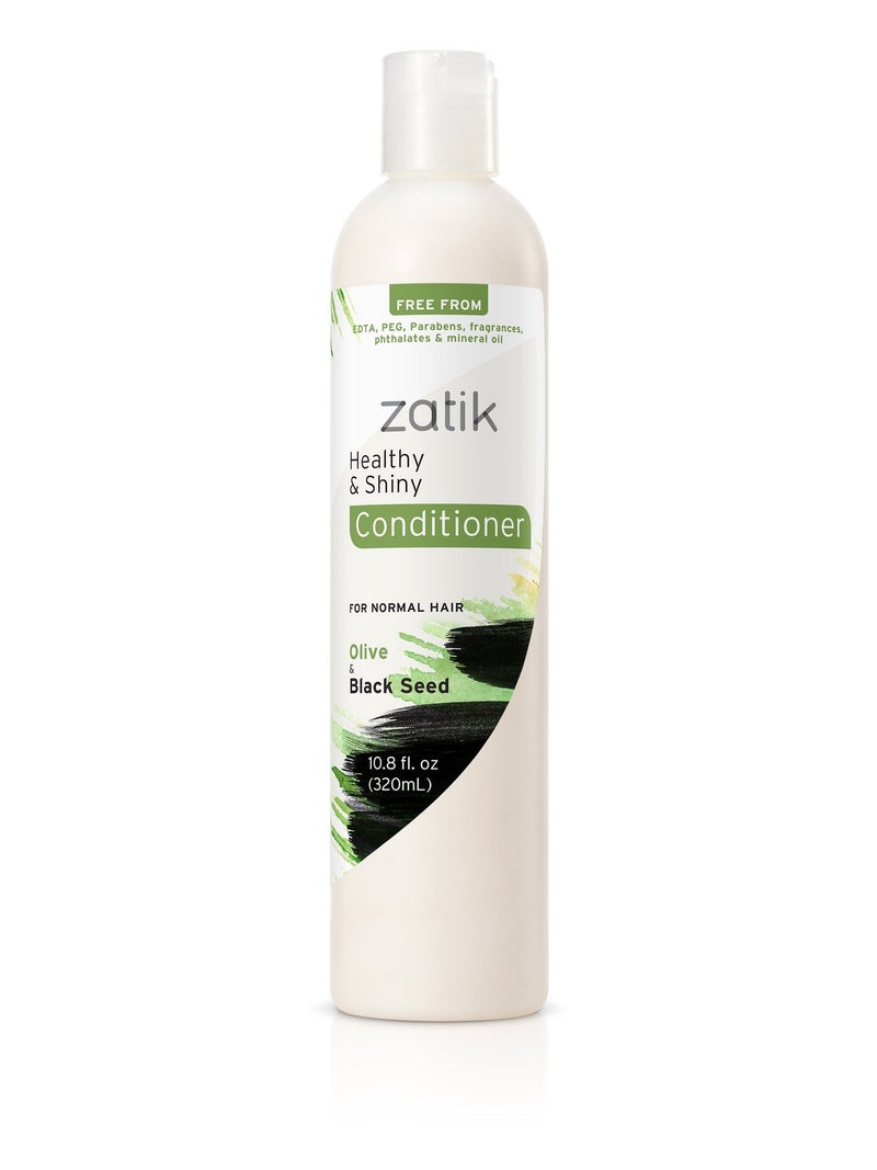 Zatik Naturals - Healthy and Shiny Conditioner with Olive and Black Seed, Vegan, Biodegradable, pH Balanced, FREE from EDTA, PEG, Parabens, fragrances, phthalates & mineral oil, 10.8 fl oz, 320ml - Image 1