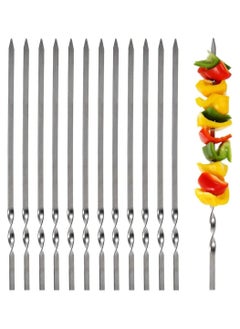 SYOSI Metal Skewers for Grilling Kabob Skewers Flat Barbecue Skewer Stainless Steel Shish Kebob Sticks Grilling Skewers Set, Reusable BBQ Sticks for Shrimp Chicken Vegetable (12 Pcs, 14 Inch)  - Image 1